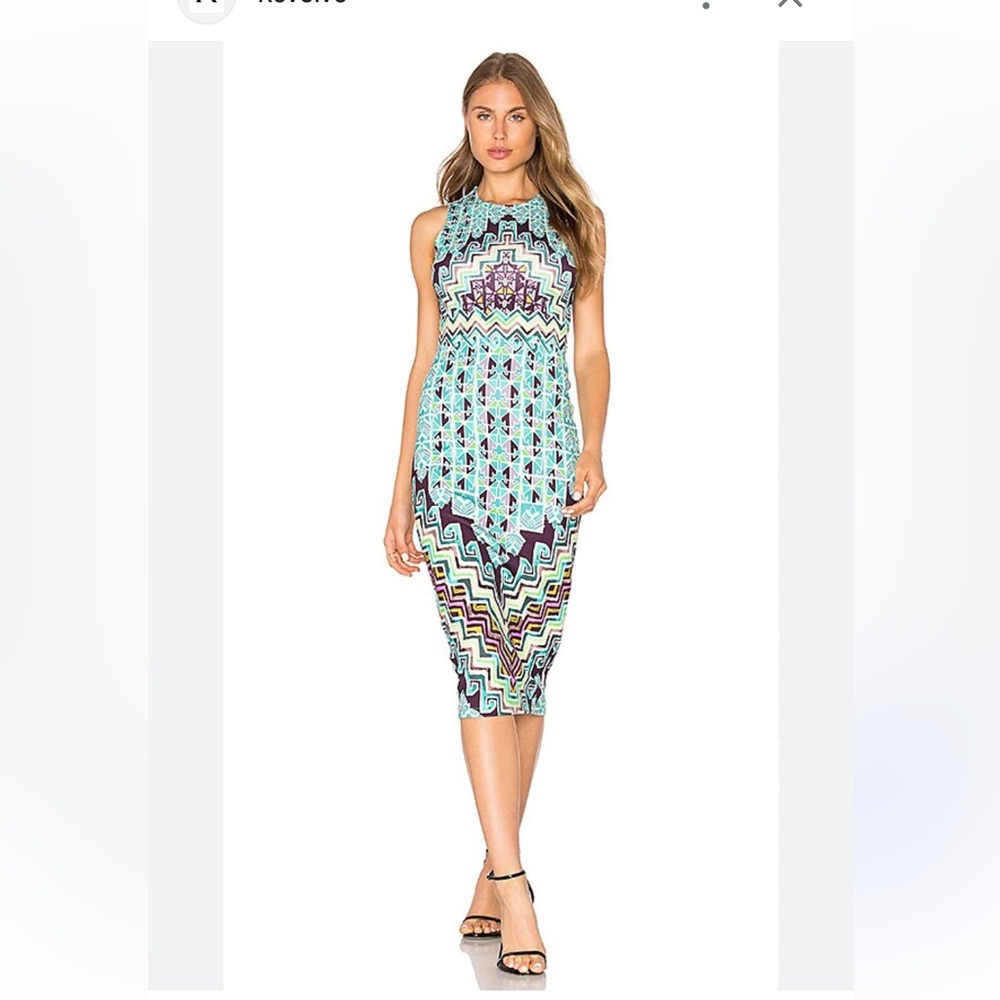 Mara Hoffman Aqua and Purple Geometric Sleeveless Midi Dress